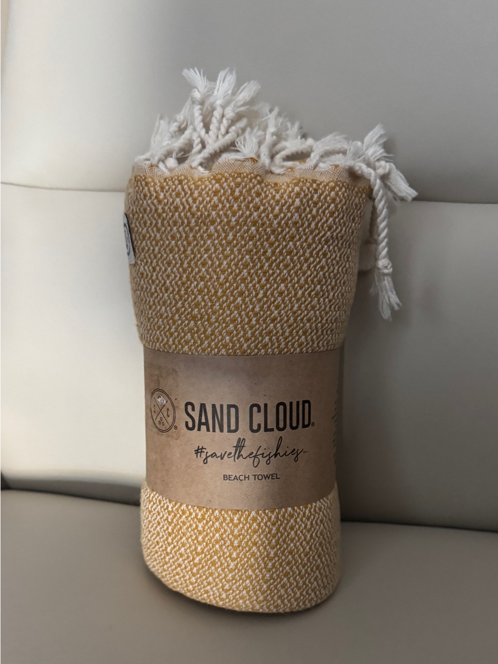 Sand Cloud Yellow & Cream Waffle Beach Towel with Fringe
